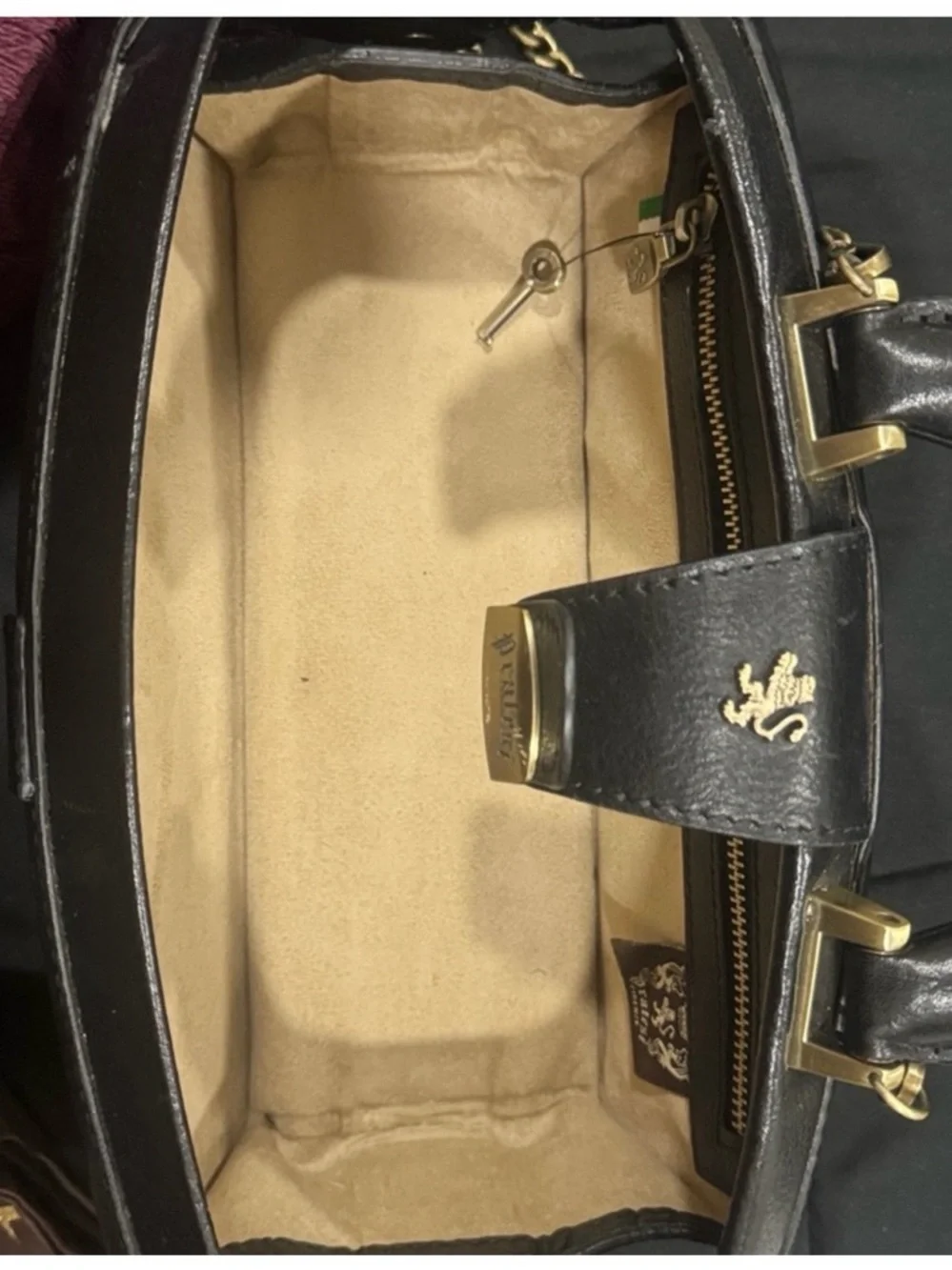 Black Leather Structured Crossbody Bag with Gold Hardware - Picture 2 of 2